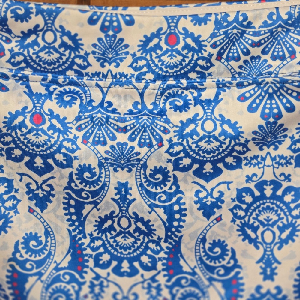Womens XL Blue White Damask Paisley Athletic Golf Tennis Skort Built-in Shorts